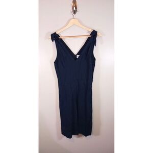 Gap Linen  Beach Coastal Vacation V-Neck Tie Shoulder Navy Women's Dress Size 6